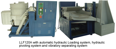 LLF120A centrifugal disc finishing machine with automatic hydraulic pivoting system, hydraulic loadingsystem and vibratory separator